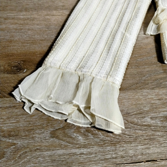 Vintage Feline Blazer Medium Ivory Shimmer Stripe Coquette Dollette Ruffle Y2K - Picture 3 of 10